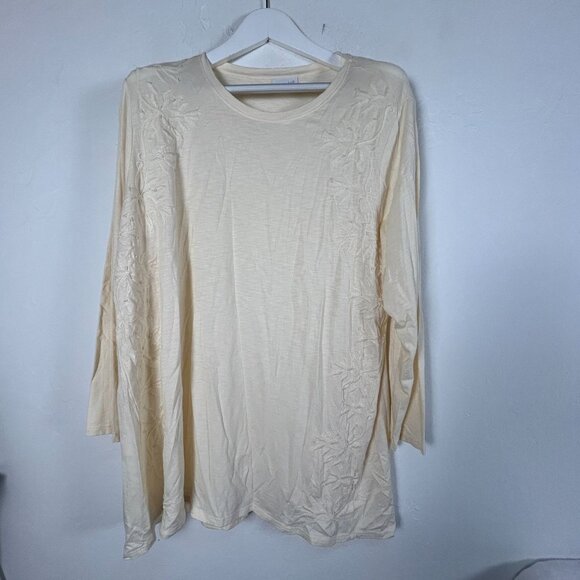 J. Jill Womens Cream Embroidered Floral Long Sleeve Tunic Top 2X Cotton Blend - Picture 1 of 8